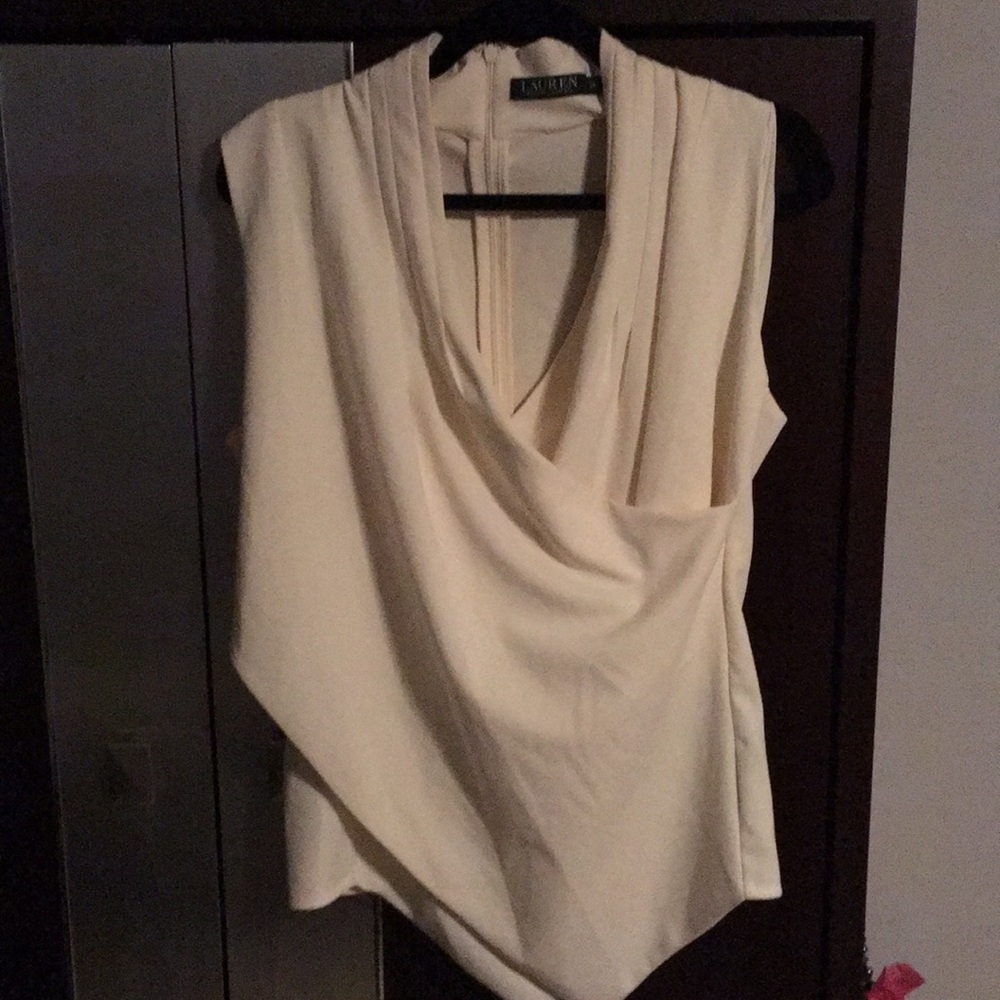 Ralph Lauren - 1X cream top with pleats & zipper!